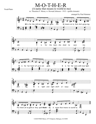 M-O-T-H-E-R (A name that means the world to me) - simple vocal-piano