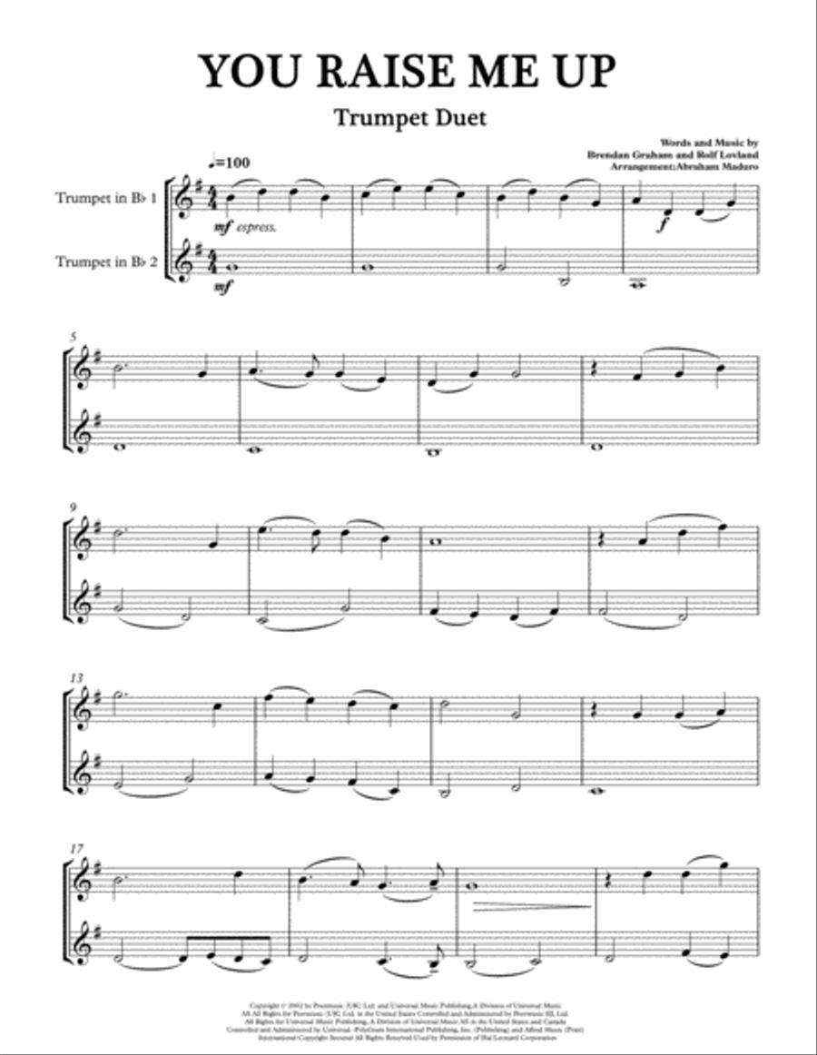 You Raise Me Up Trumpet Duet scores gallery preview page 2