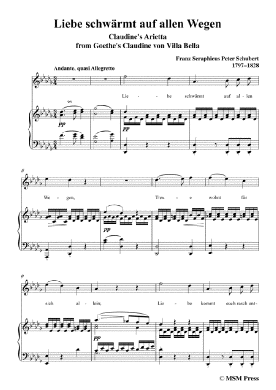 Schubert-Liebe schwärmt auf allen Wegen,in D flat Major Piano, Vocal scores gallery preview page 3