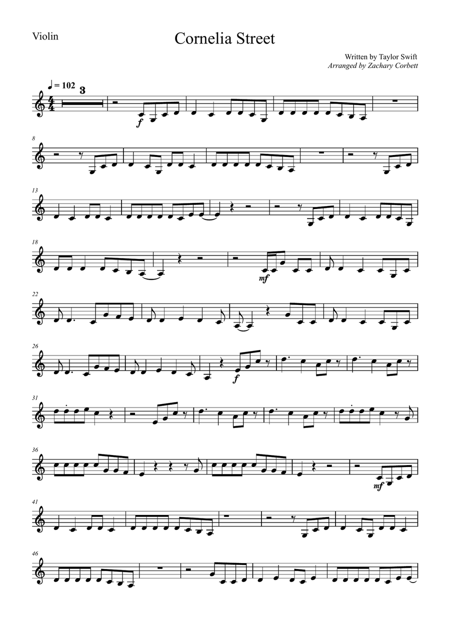 Cornelia Street Violin Solo scores gallery preview page 1