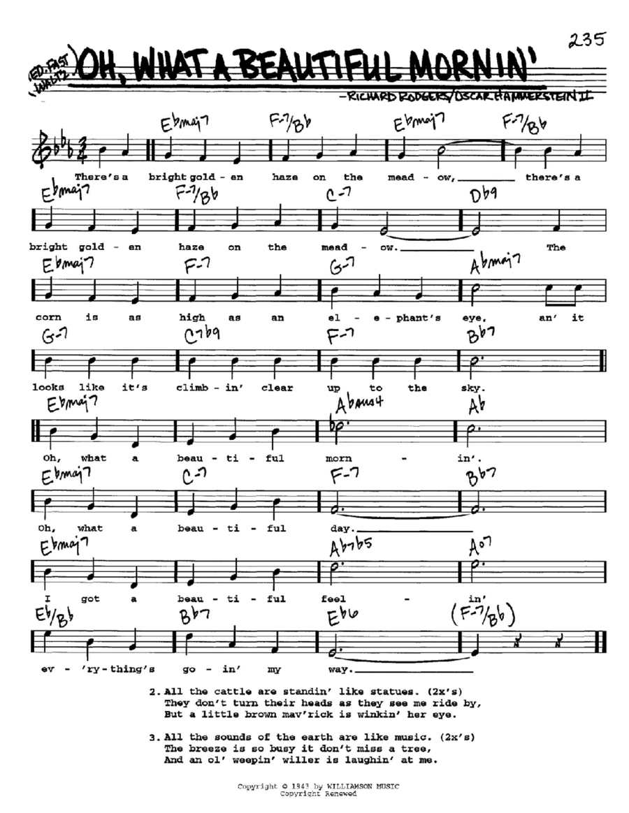 Oh, What A Beautiful Mornin' (from Oklahoma!) Voice scores gallery preview page 1