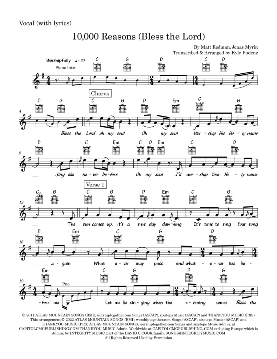 10,000 Reasons (bless The Lord) Guitar scores gallery preview page 1