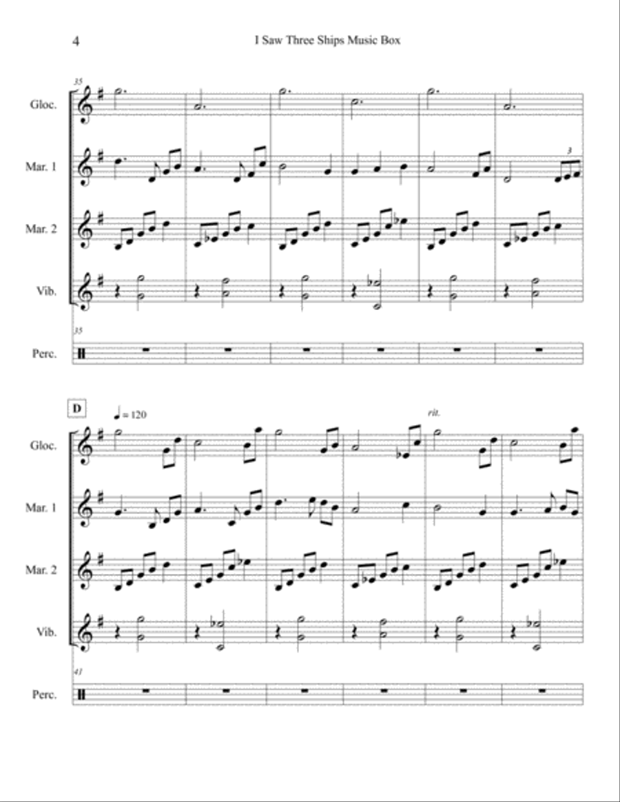 I Saw Three Ships Music Box (Percussion Ensemble) Percussion Ensemble scores gallery preview page 4