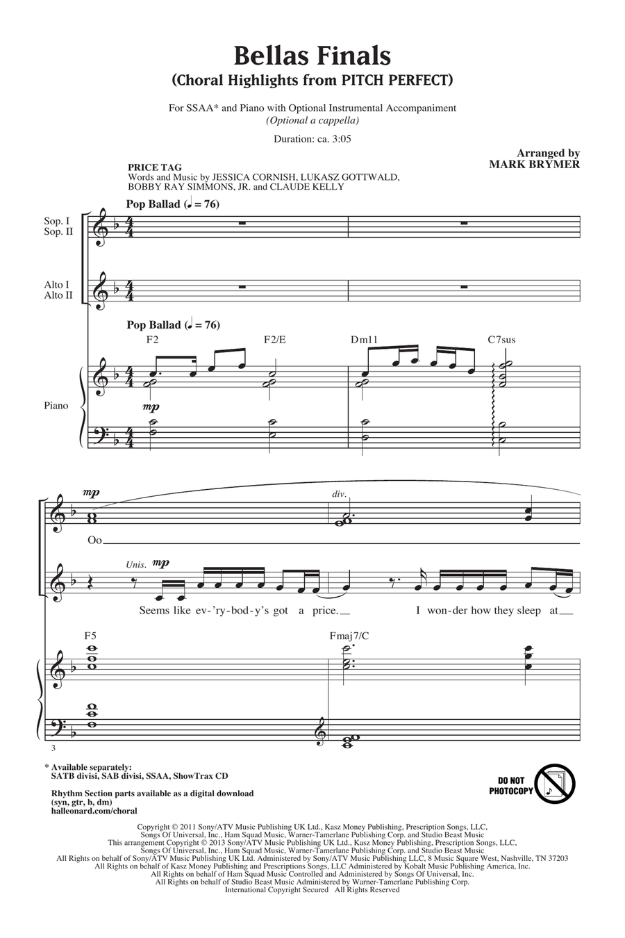 Bellas Finals (Choral Highlights from Pitch Perfect)(arr. Mark Brymer) SSA scores gallery preview page 1