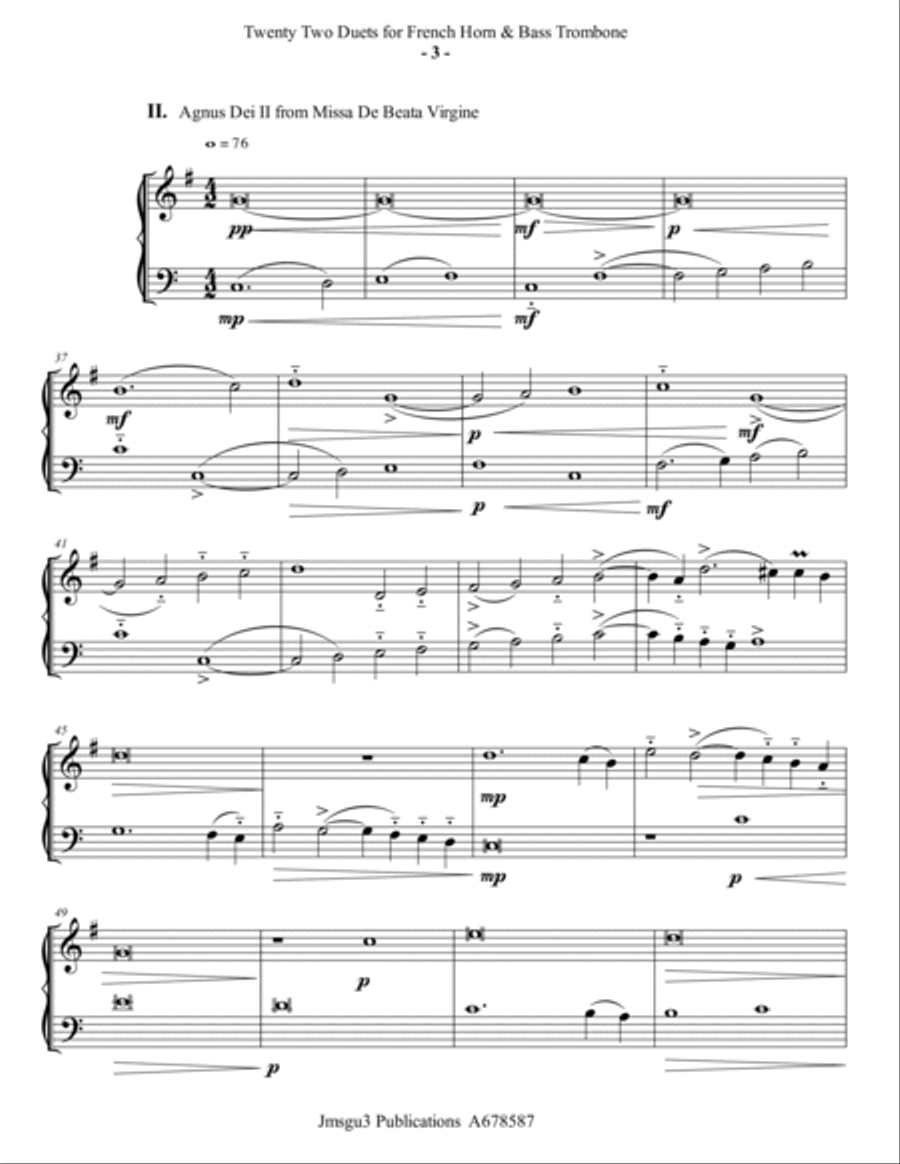 Josquin: 22 Duets for French Horn & Bass Trombone Brass Duet scores gallery preview page 3