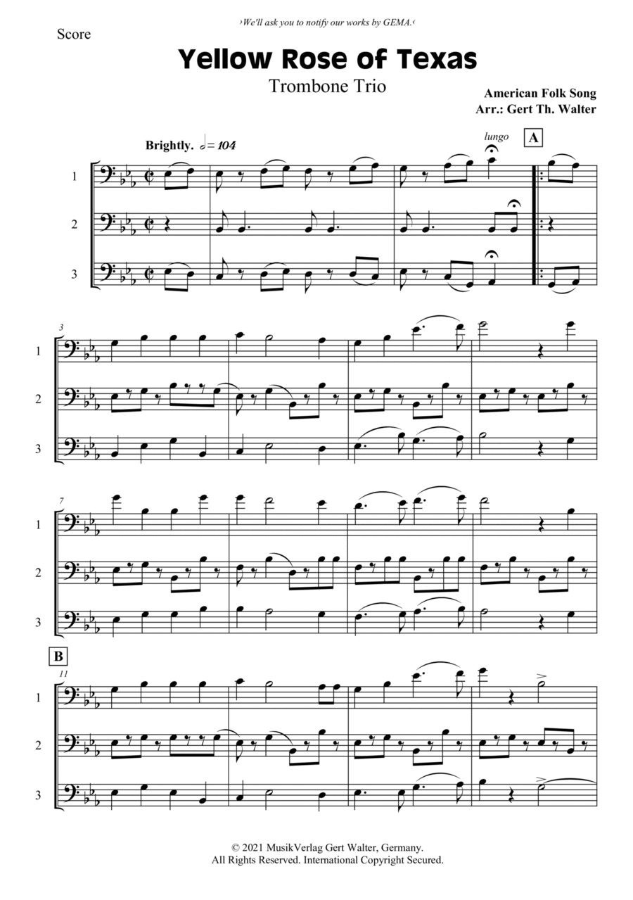 Yellow Rose of Texas Trombone Solo scores gallery preview page 1
