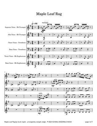 Book cover for Maple Leaf Rag by Scott Joplin for Brass Quartet in Schools