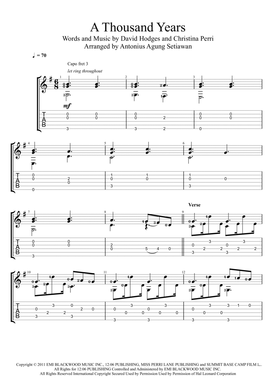 A Thousand Years Electric Guitar scores gallery preview page 1