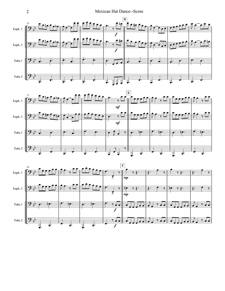 Mexican Hat Dance - Tuba/Euphonium Quartet Brass Ensemble scores gallery preview page 2
