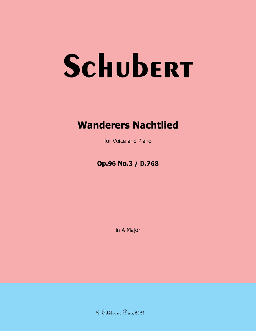 Wanderers Nachtlied, by Schubert, D.768, in A Major Voice scores gallery preview page 1