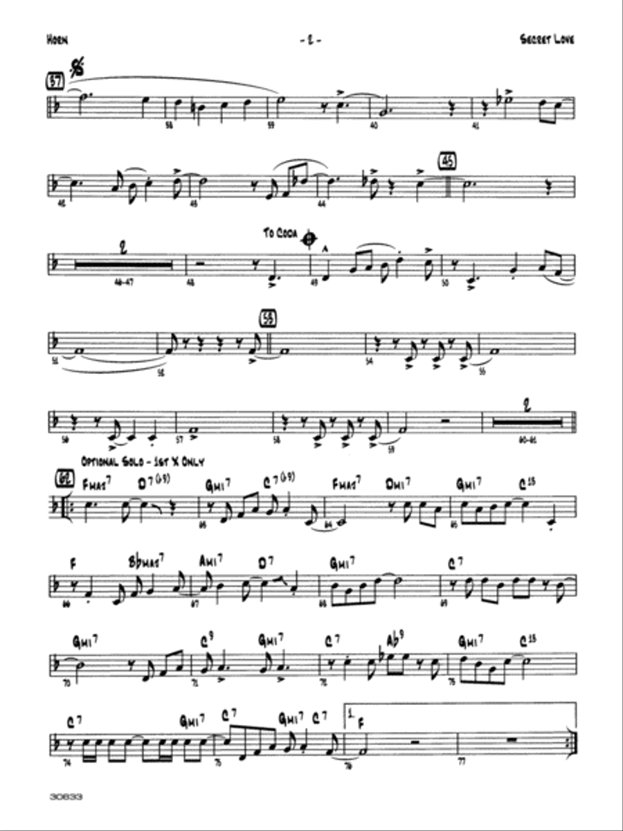 Secret Love: 1st F Horn Secret Love: 1st F Horn Jazz Ensemble scores gallery preview page 2