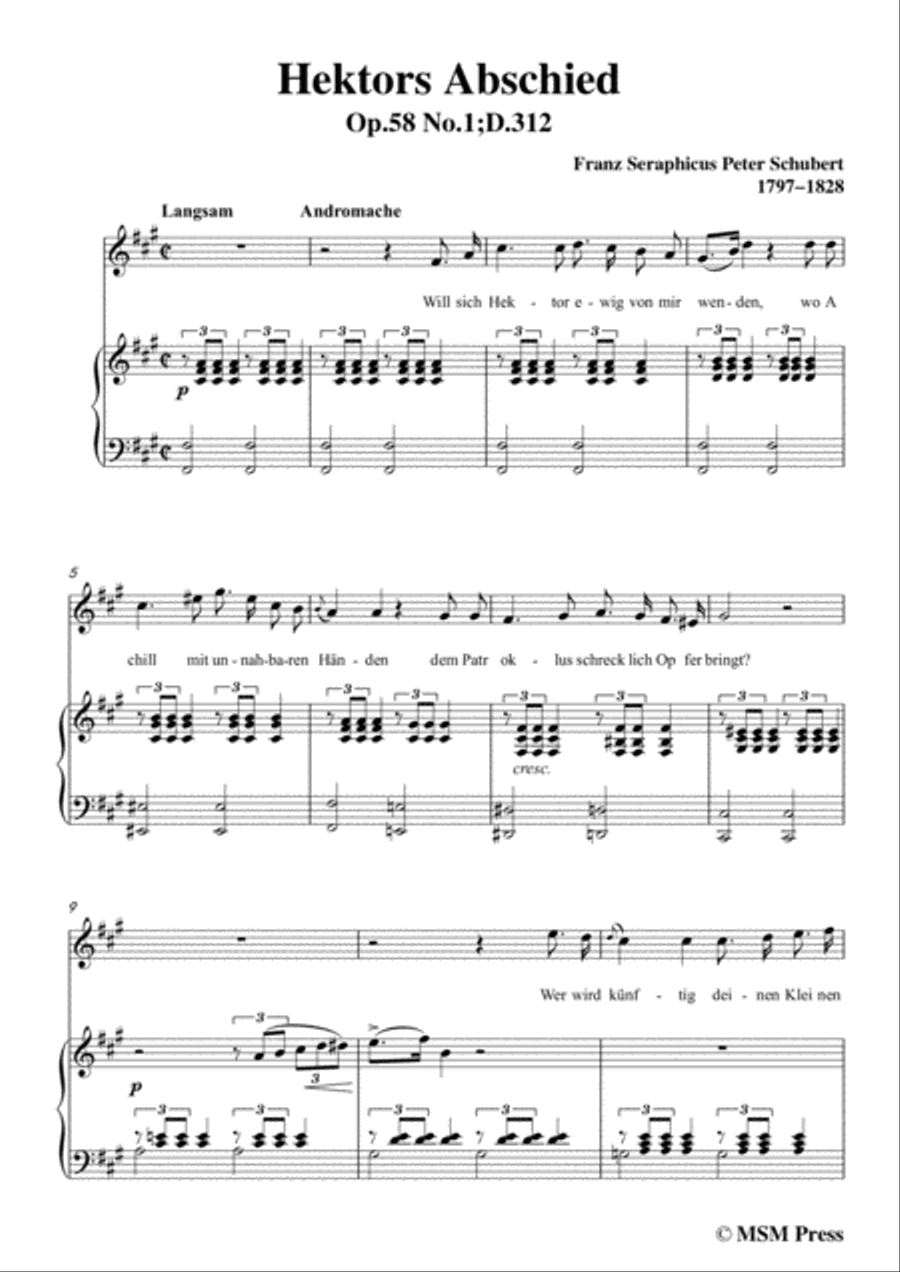 Schubert-Hektors Abschied(Hector's Farewell),D.312,in f sharp minor,for Voice&Piano Voice scores gallery preview page 3