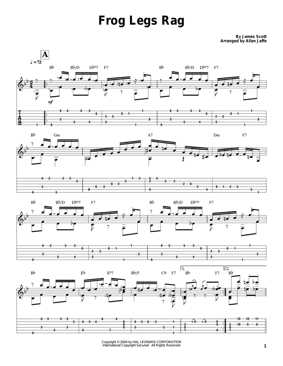 Frog Legs Rag Frog Legs Rag Electric Guitar scores gallery preview page 1