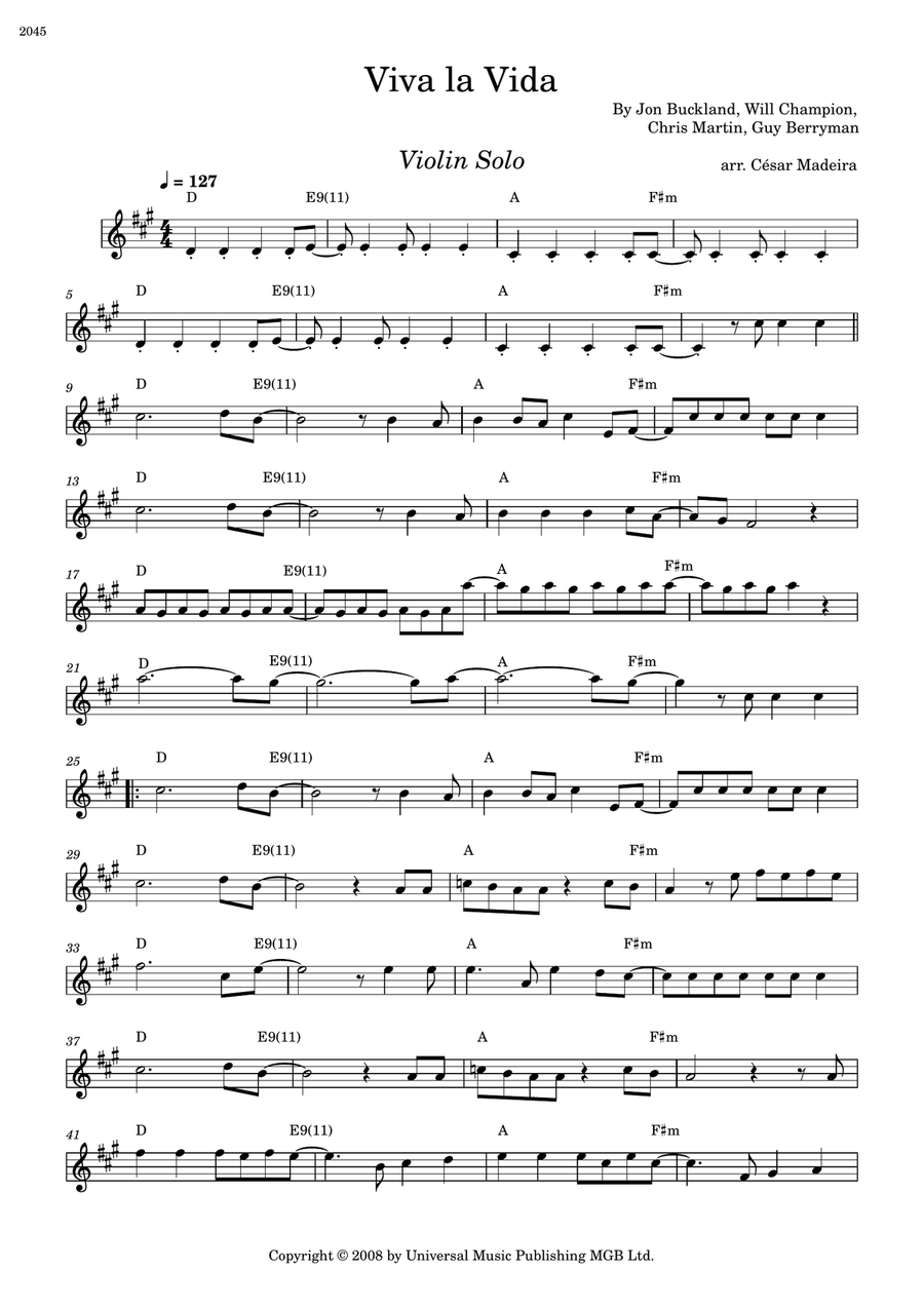 Viva La Vida Violin Solo scores gallery preview page 1