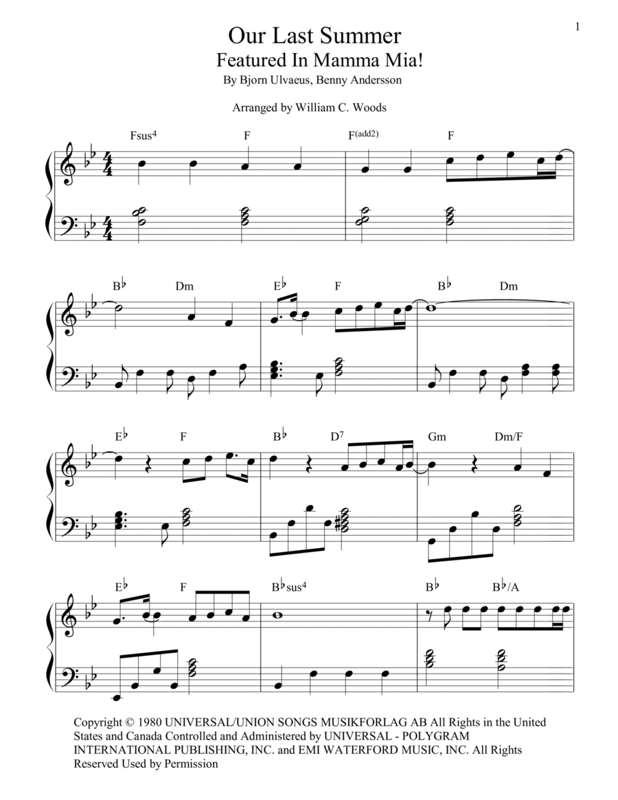 Our Last Summer Our Last Summer Piano Method scores gallery preview page 1