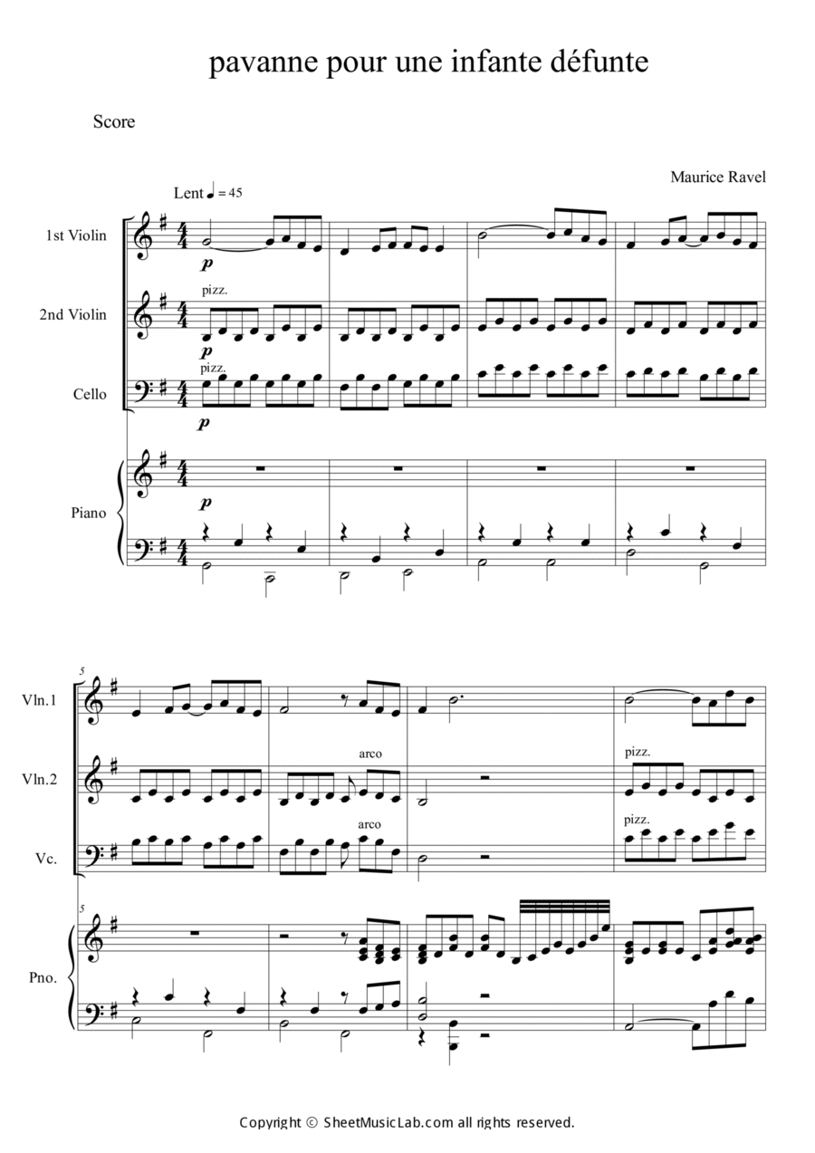 Pavanne Pour Une Infante Defunte Piano Quartet scores gallery preview page 1