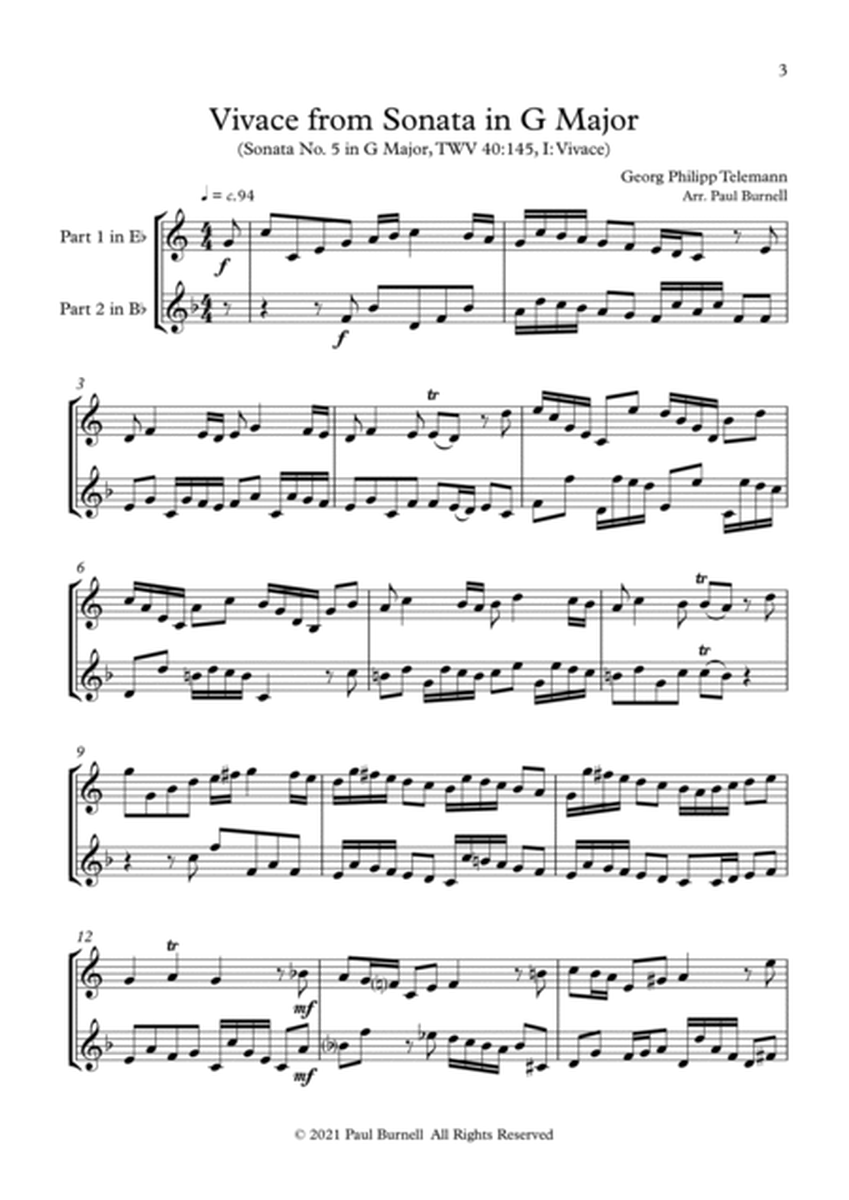 Vivace from Sonata in G Major, arranged for duet: instruments in Eb and Bb image number null