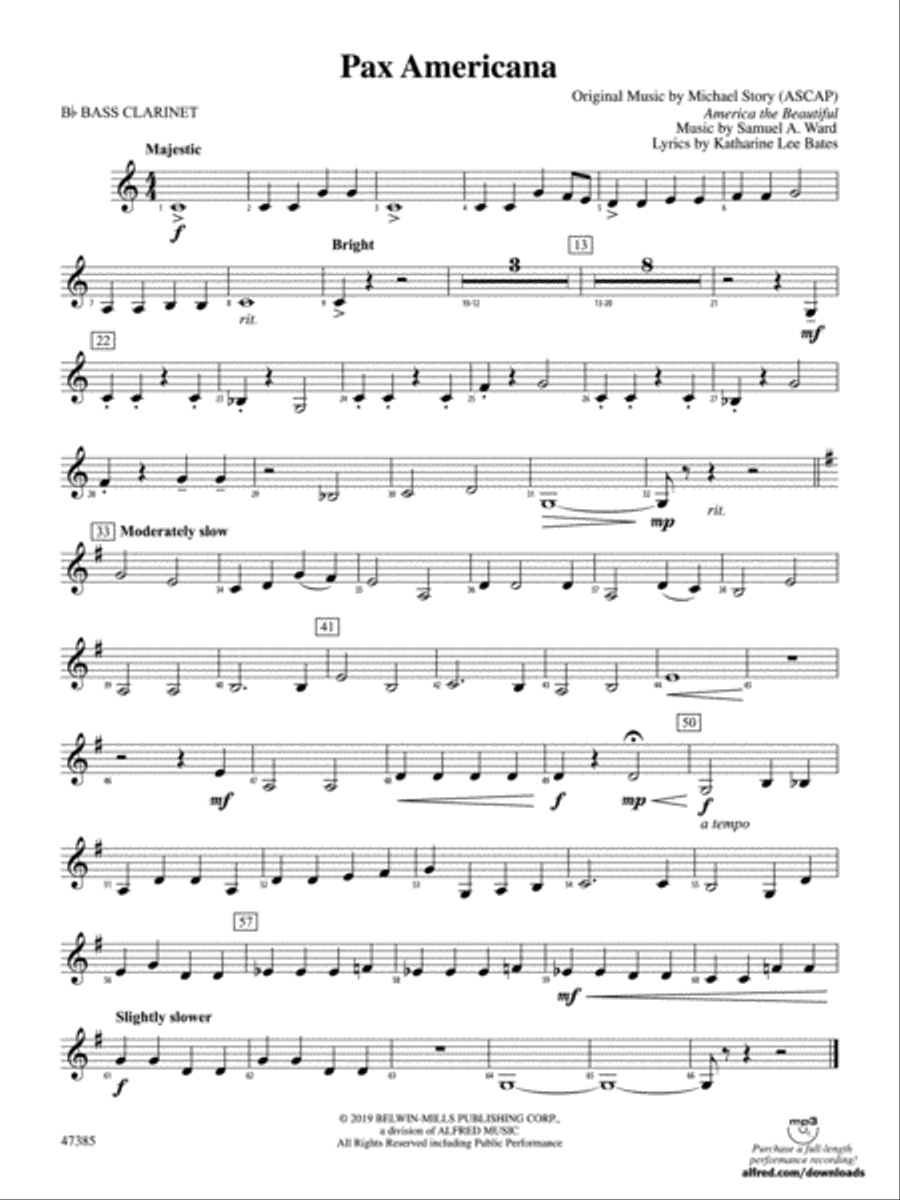 Pax Americana: B-flat Bass Clarinet Concert Band scores gallery preview page 1