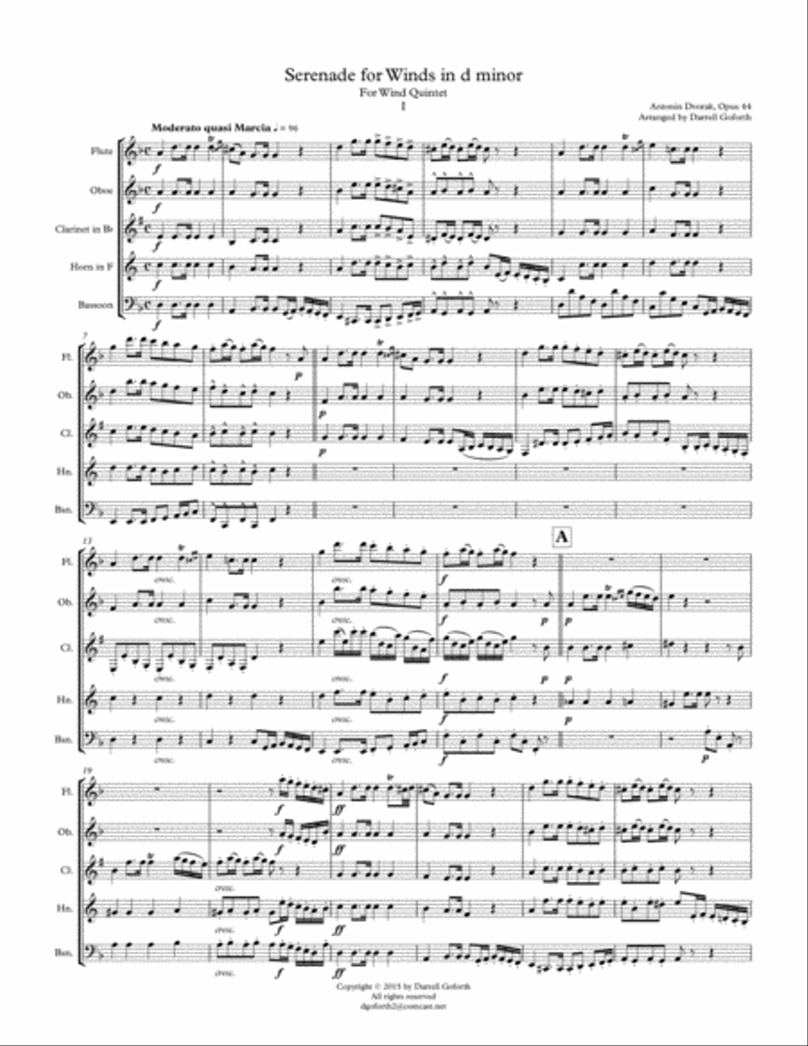 Serenade for Winds, Cello and Bass in d-minor for Winds arranged for Wind Quintet Small Ensemble scores gallery preview page 2