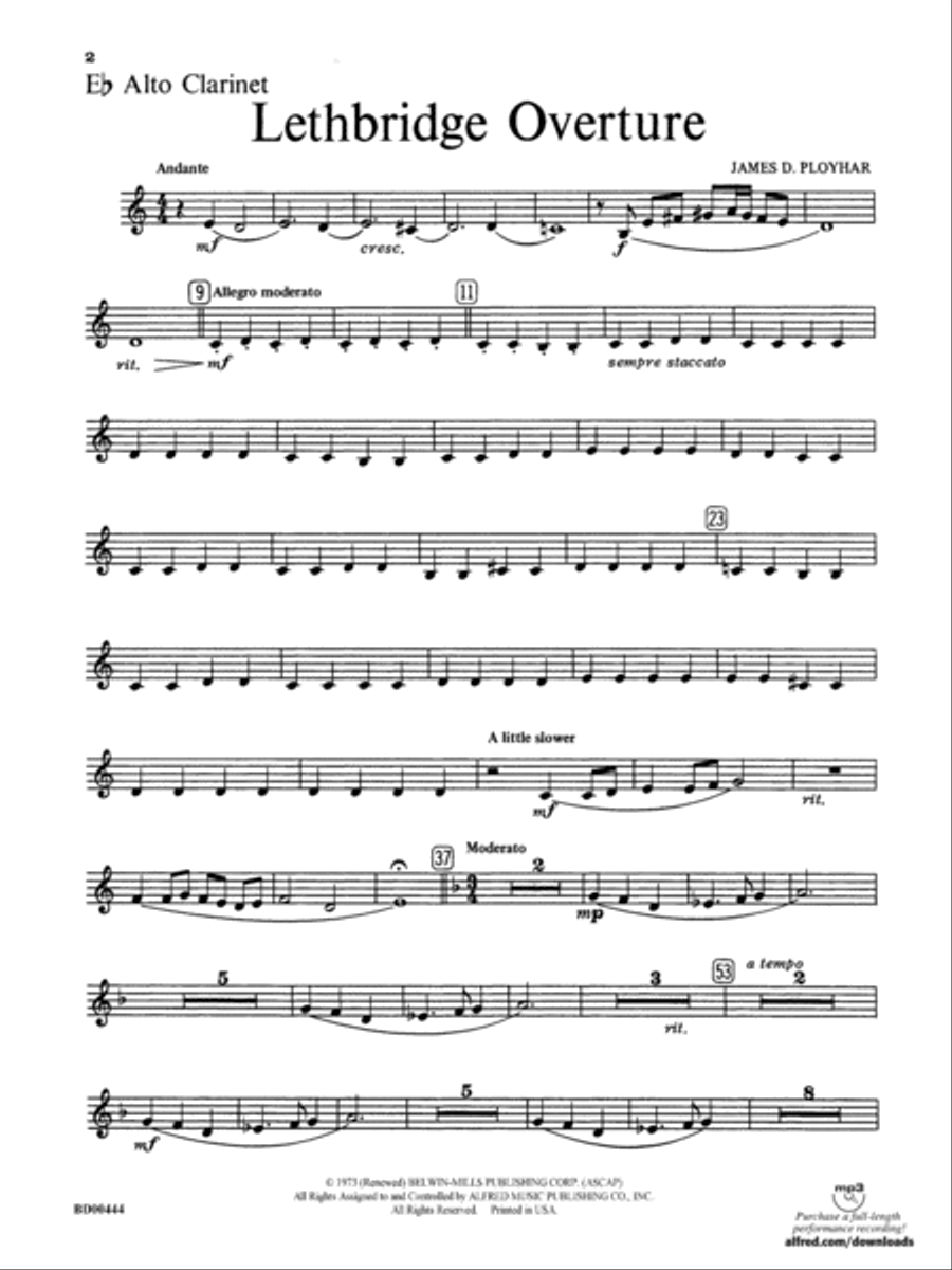 Lethbridge Overture: E-flat Alto Clarinet Concert Band scores gallery preview page 1