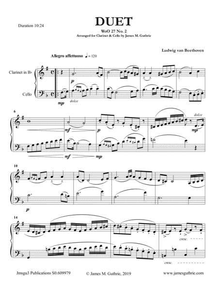Beethoven: Duet WoO 27 No. 2 for Clarinet & Cello image number null