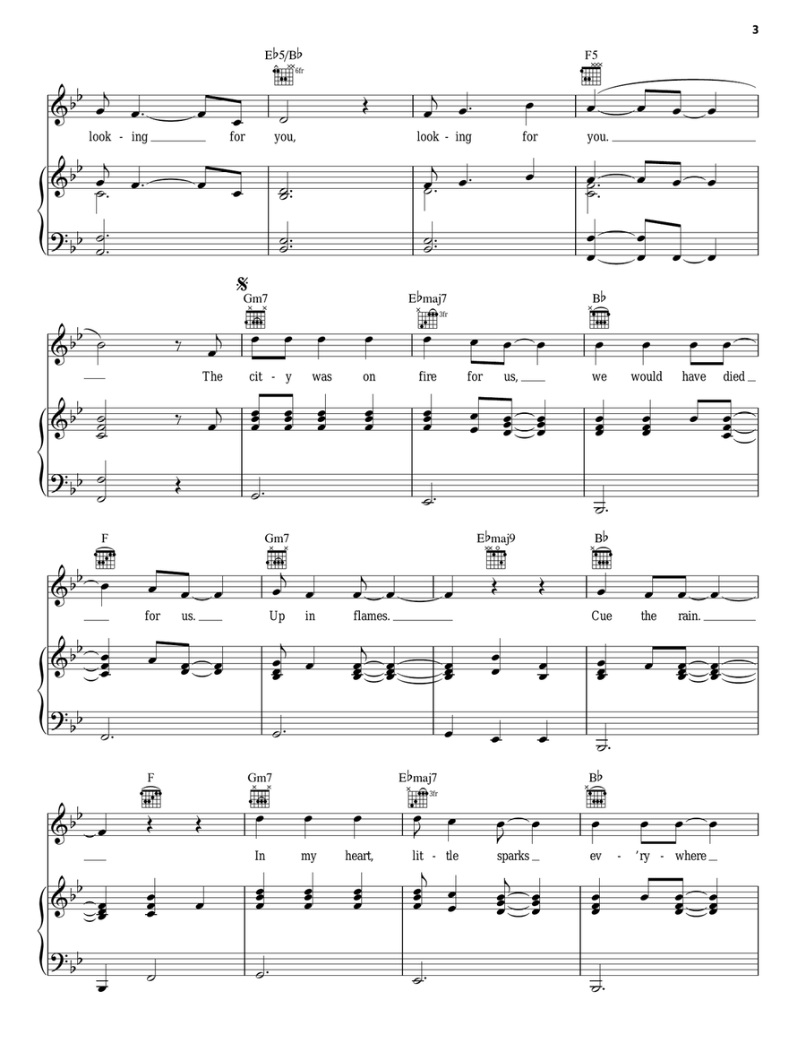 Cue The Rain Piano, Vocal, Guitar scores gallery preview page 3