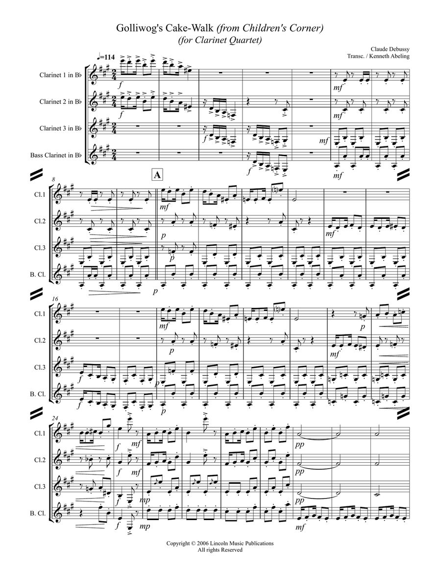 Debussy – Golliwog’s Cakewalk from Children’s Corner (for Clarinet Quartet) Clarinet Quartet scores gallery preview page 2