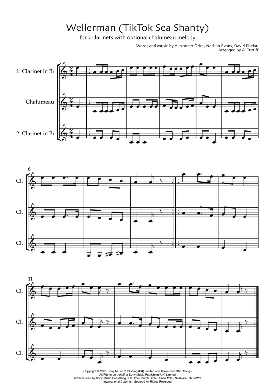 Wellerman Clarinet Duet scores gallery preview page 1