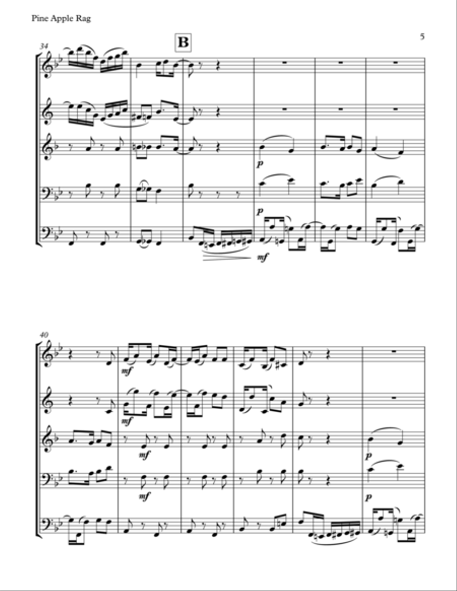 Scott Joplin: Pine Apple Rag for Brass Quintet Brass Quintet scores gallery preview page 5