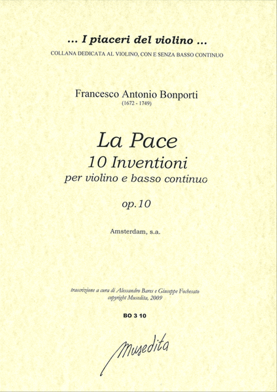 La Pace. Inventione a violino solo col basso continuo op.10 (Amsterdam, s.a.) Violin scores gallery preview page 1