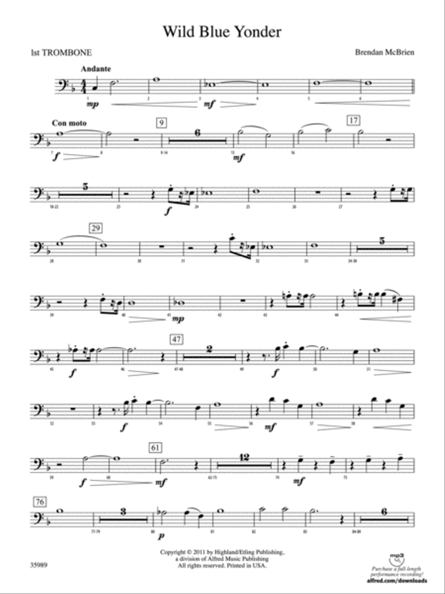 Wild Blue Yonder: 1st Trombone Full Orchestra scores gallery preview page 1