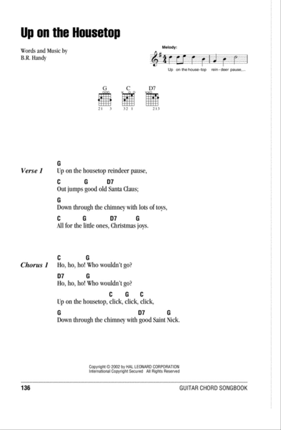 Up On The Housetop Up On The Housetop Easy Guitar scores gallery preview page 1