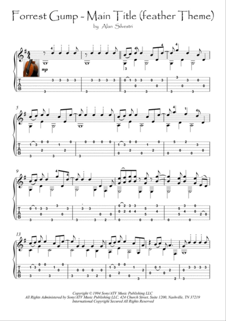 Forrest Gump - Main Title (feather Theme) Classical Guitar scores gallery preview page 1
