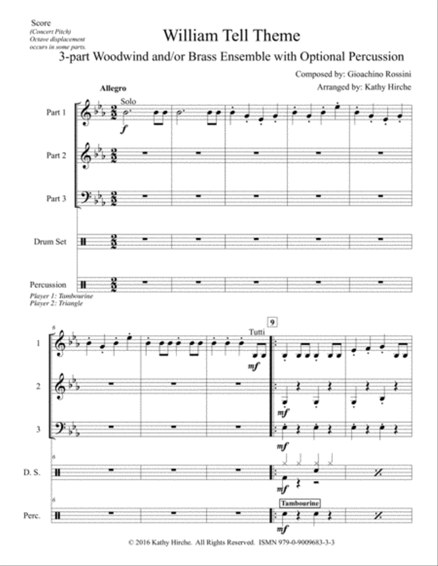 William Tell Theme - 3-part Woodwind and/or Brass Ensemble with Optional Percussion - Flexible Instr 3-Part scores gallery preview page 2