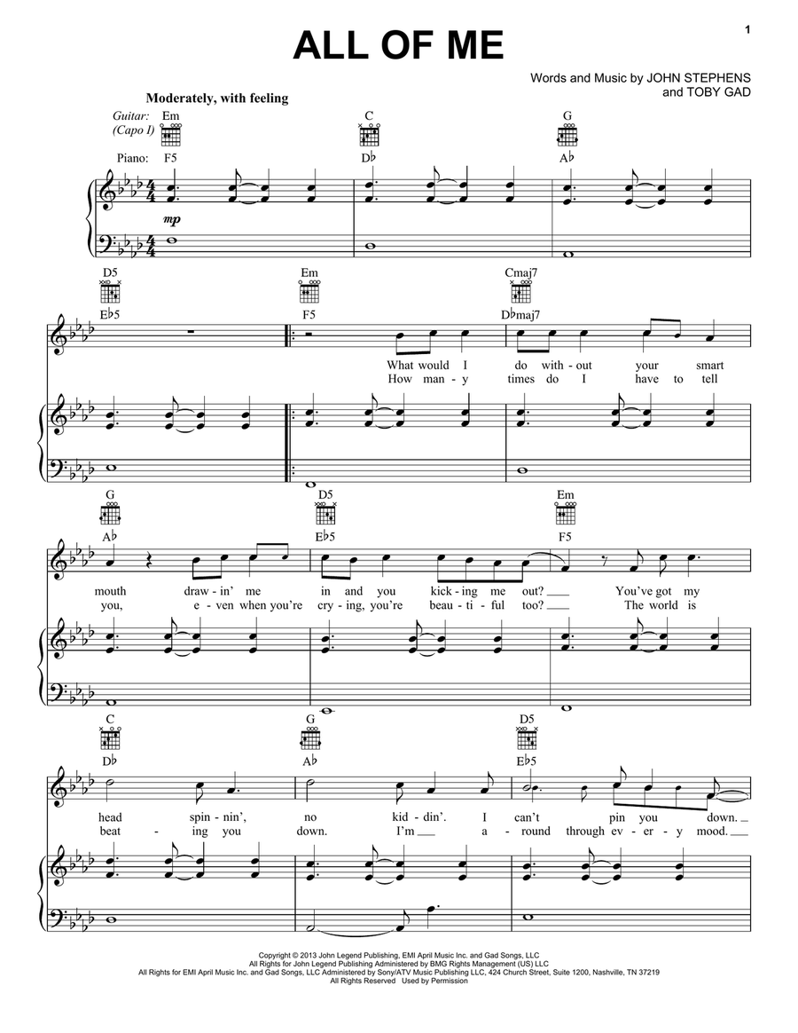 All Of Me Piano, Vocal scores gallery preview page 1