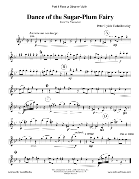 Dance of the Sugar Plum Fairy from the Nutcracker for String Trio (2 Violins, Cello) Set of 3 Parts