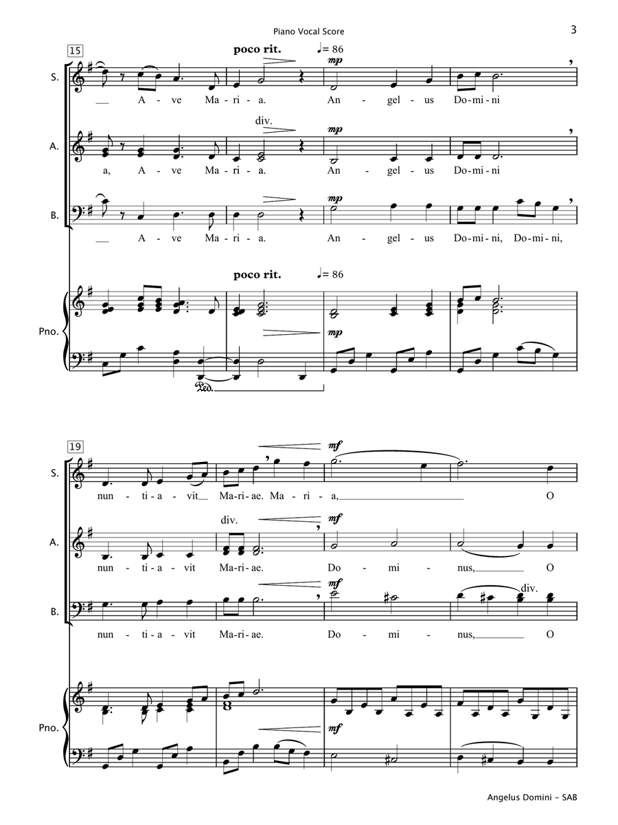 Angelus Domini (SAB Choir & Piano) 3-Part scores gallery preview page 4