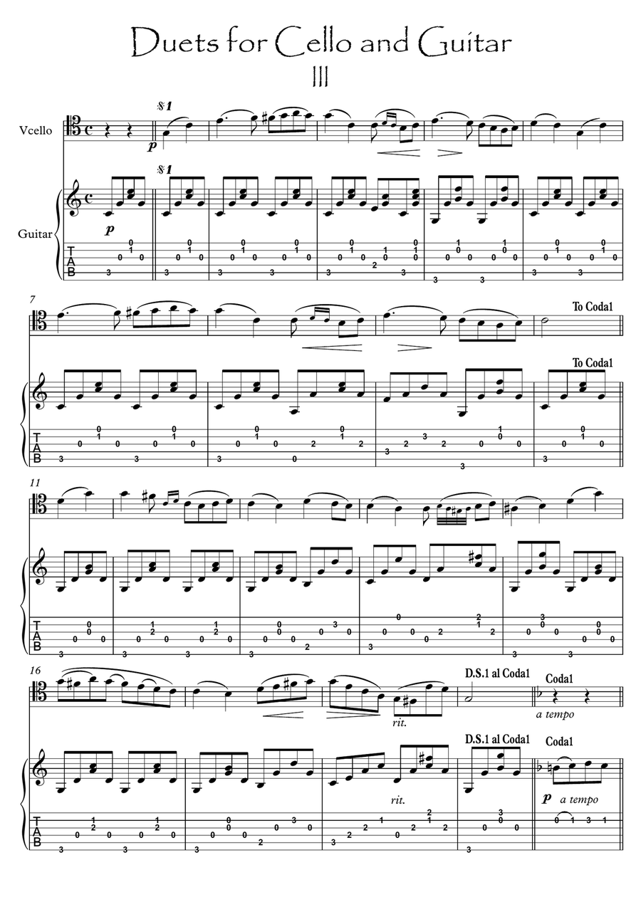 Cello and Guitar duet ΙΙI by Bergmiller String Duet scores gallery preview page 1