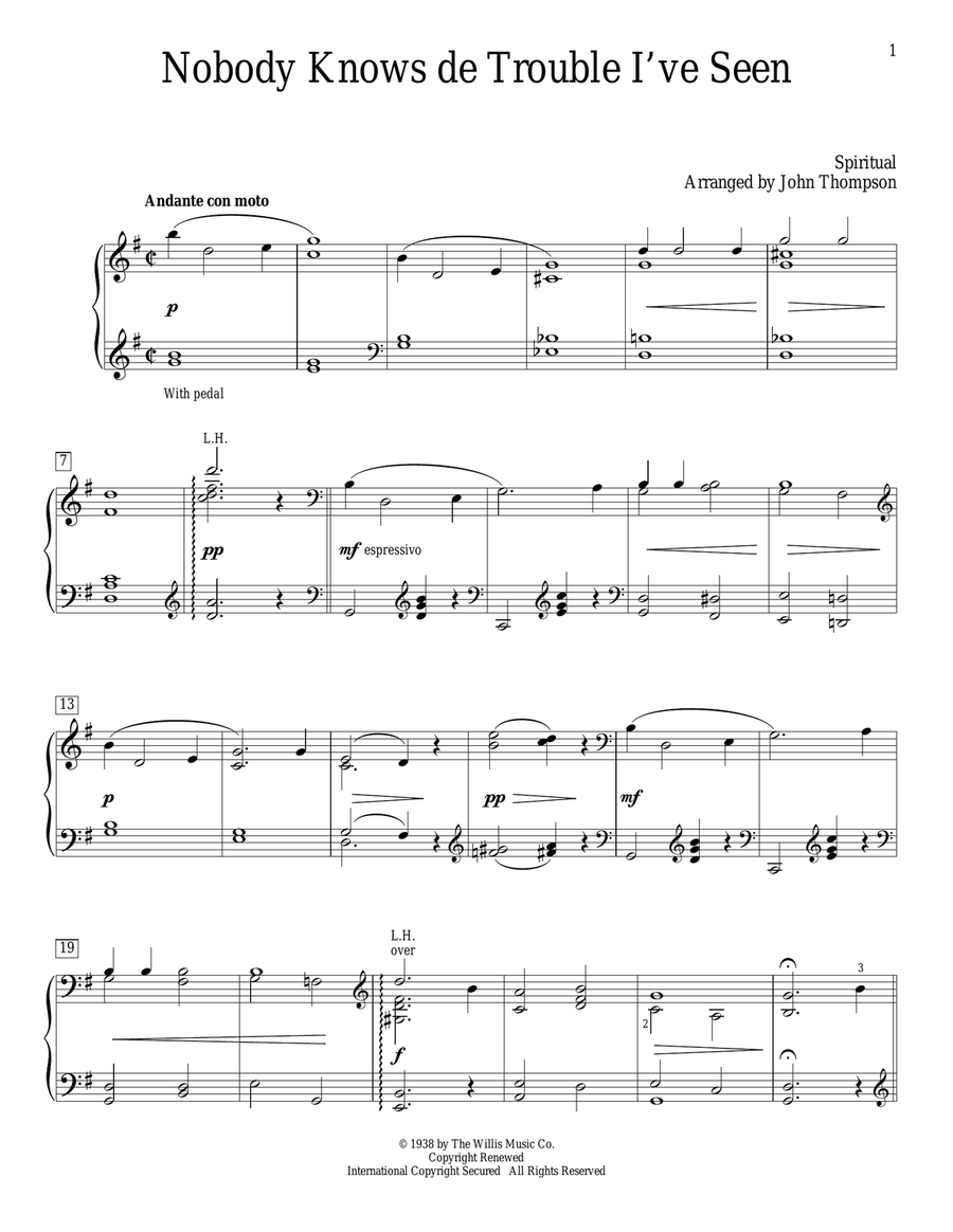 Nobody Knows De Trouble I've Seen Piano Method scores gallery preview page 1