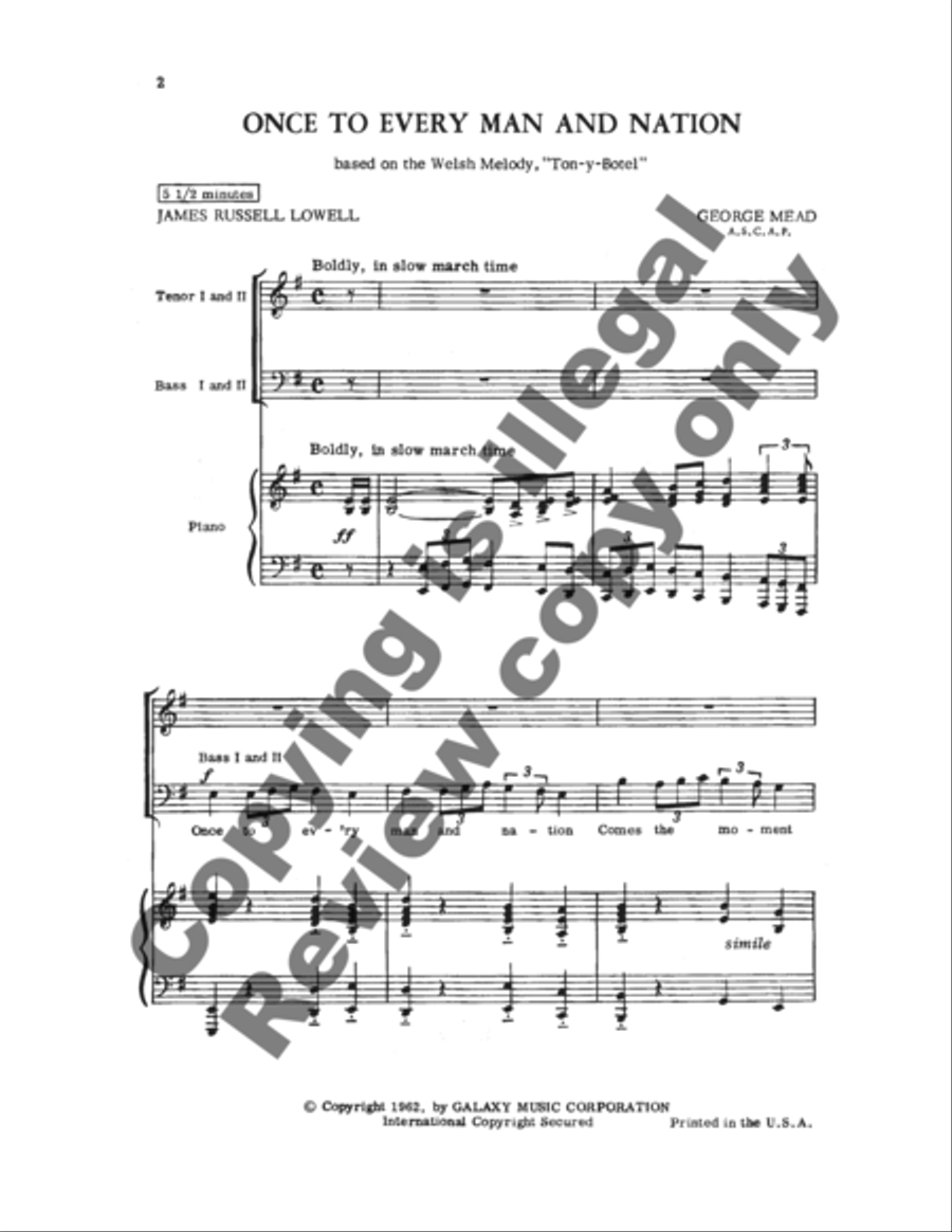 Once to Every Man and Nation TTBB scores gallery preview page 9