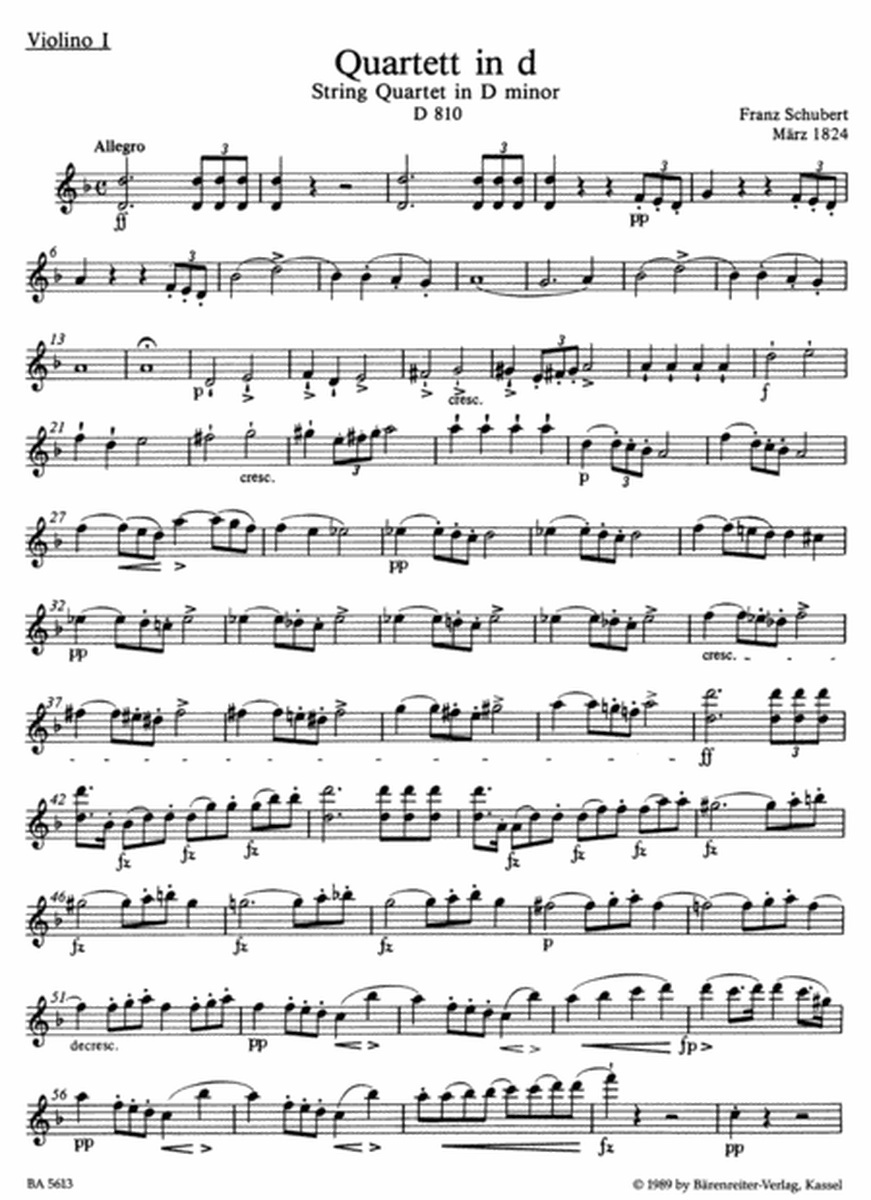 String Quartet d minor D 810 'Der Tod und das Madchen'