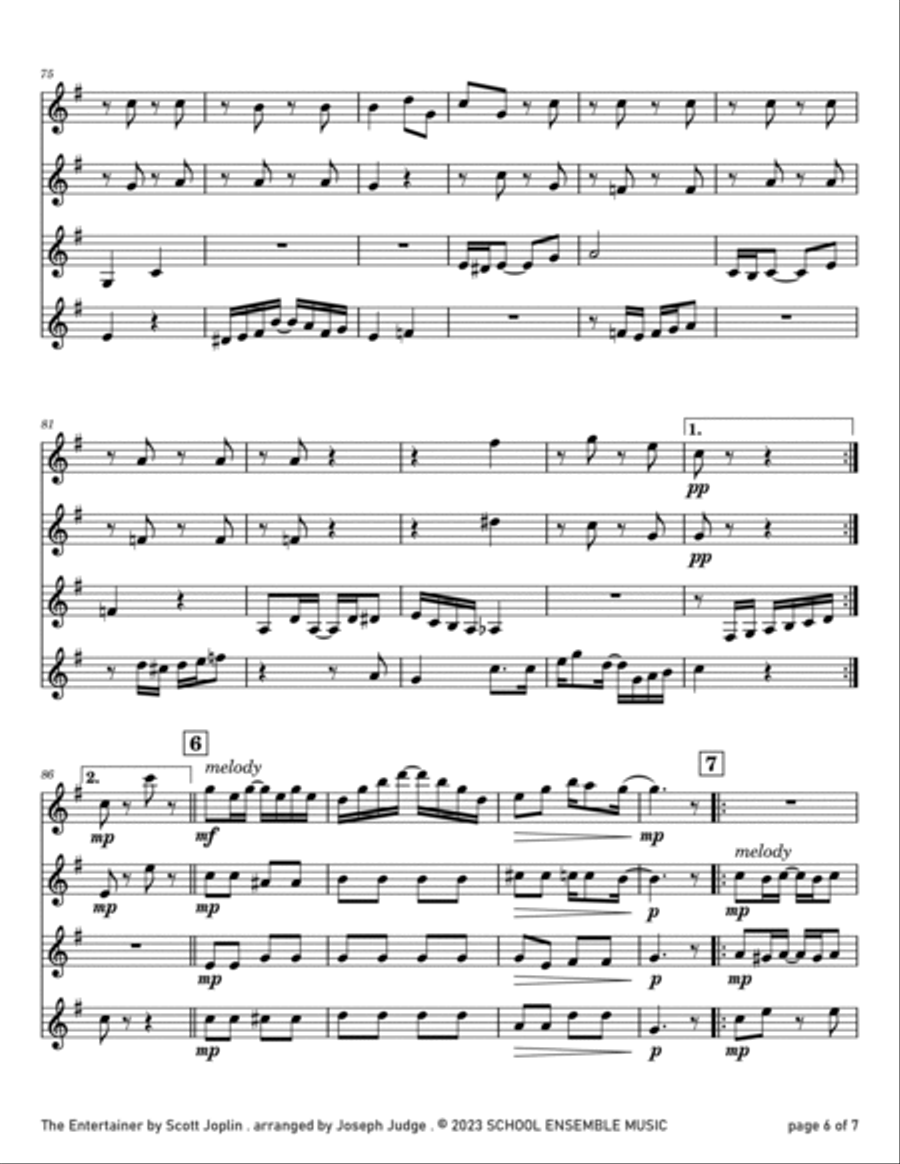 The Entertainer by Scott Joplin for Clarinet Quartet in Schools Clarinet Quartet scores gallery preview page 6