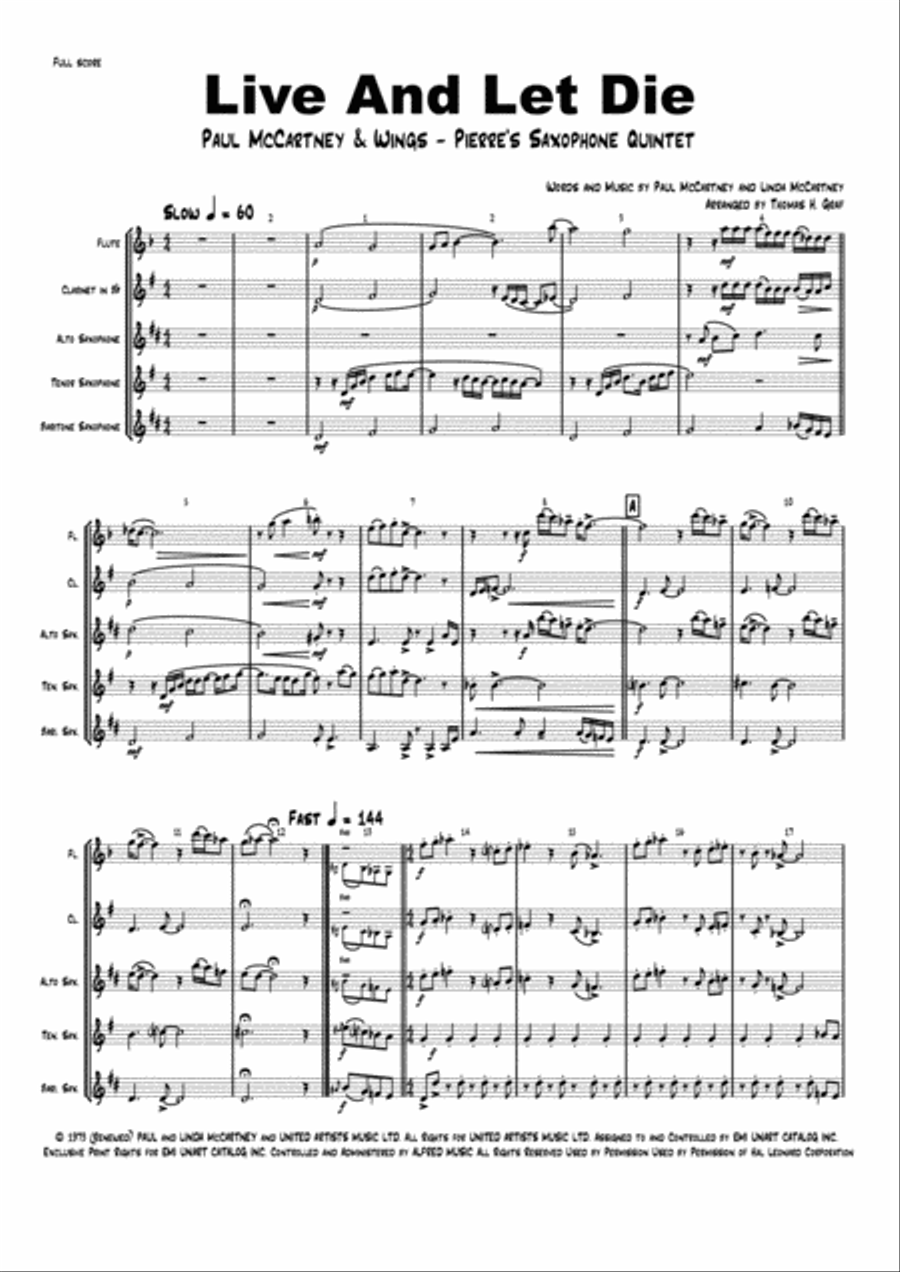 Live And Let Die Woodwind Quintet scores gallery preview page 1
