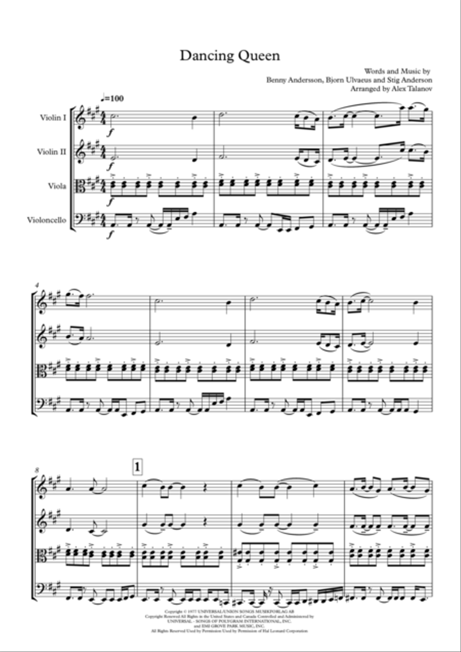 Dancing Queen String Quartet scores gallery preview page 2