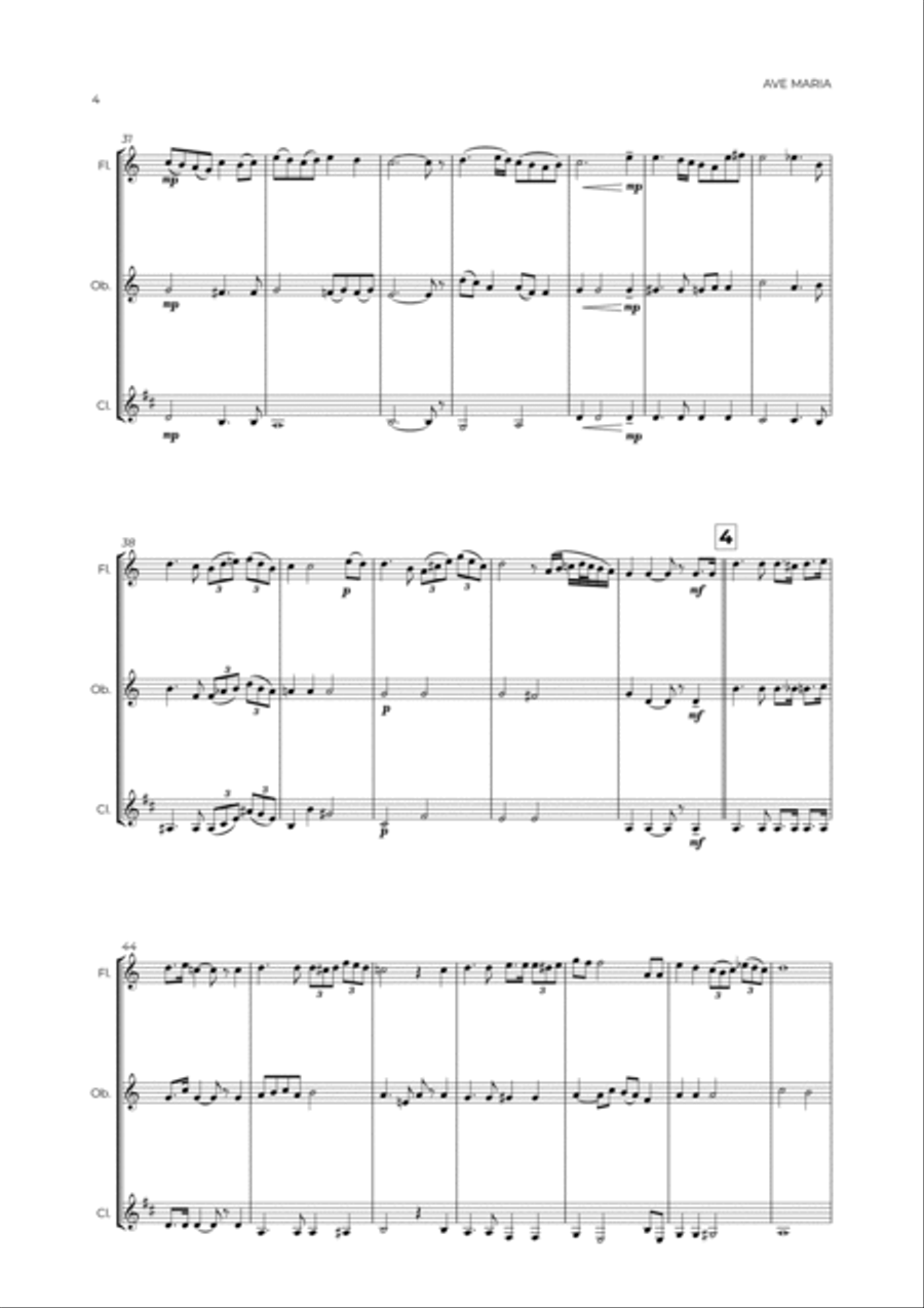 AVE MARIA - SCHUBERT - WIND TRIO (FLUTE, OBOE & CLARINET) Woodwind Trio scores gallery preview page 4