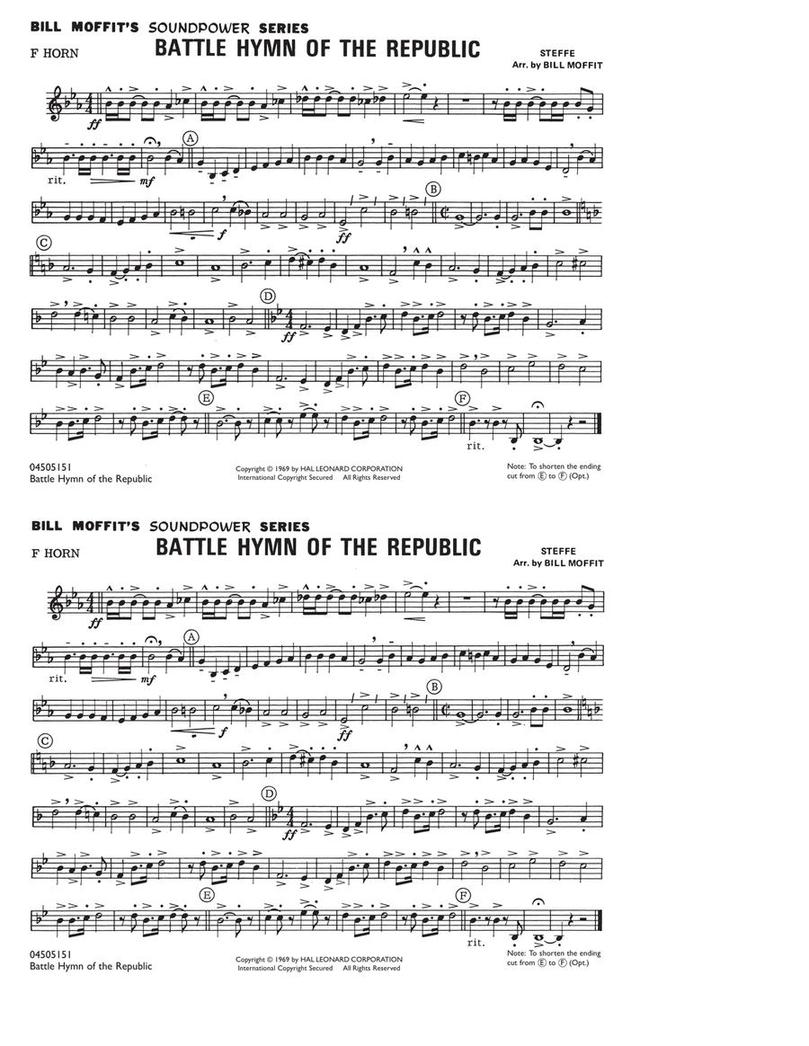 Battle Hymn Of The Republic - F Horn Marching Band scores gallery preview page 1