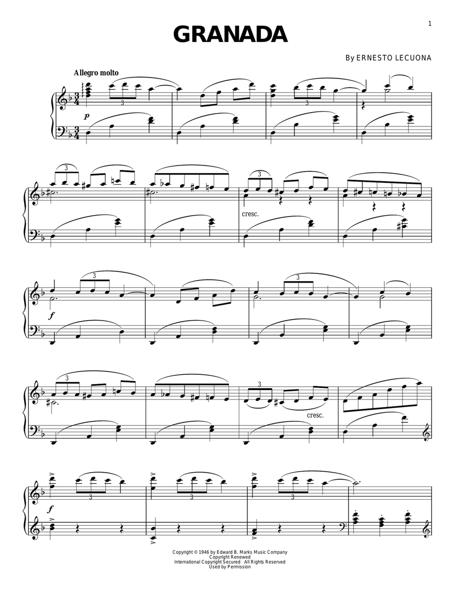 Granada Piano Solo scores gallery preview page 1