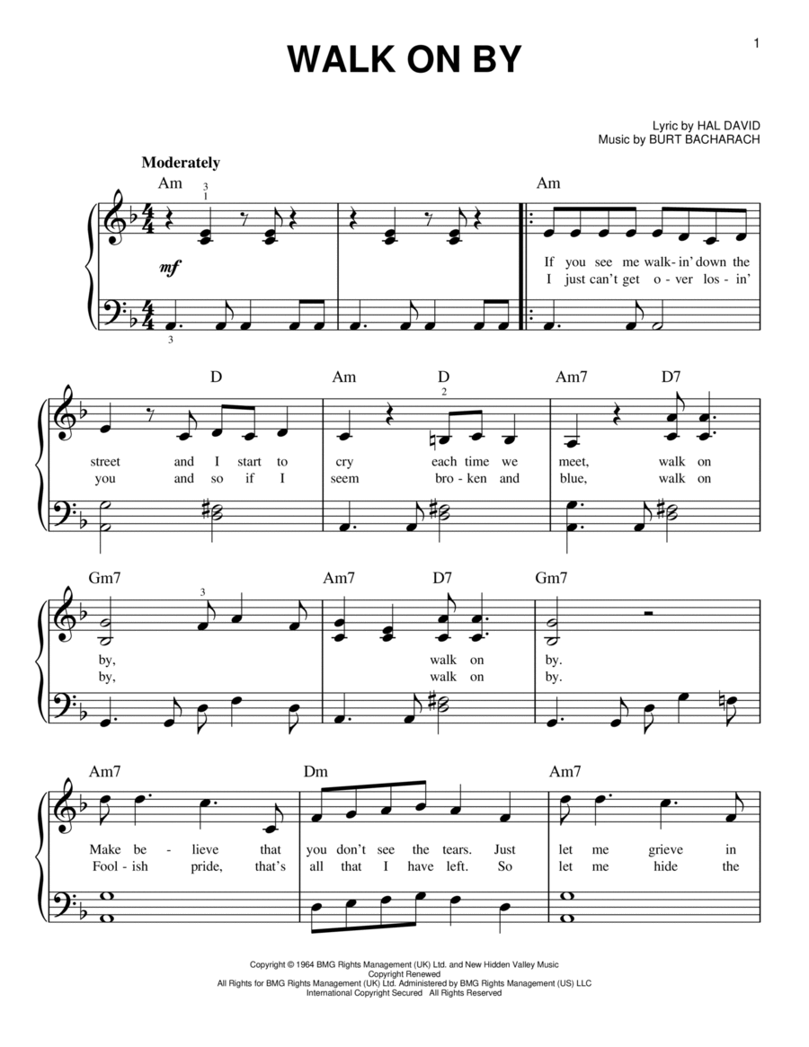 Walk On By Easy Piano scores gallery preview page 1