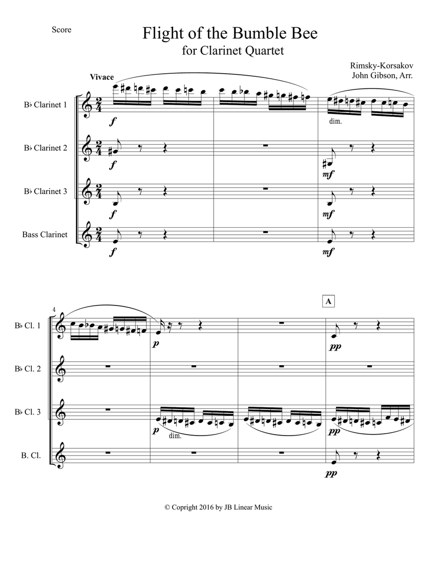 Flight of the Bumble Bee for clarinet quartet image number null