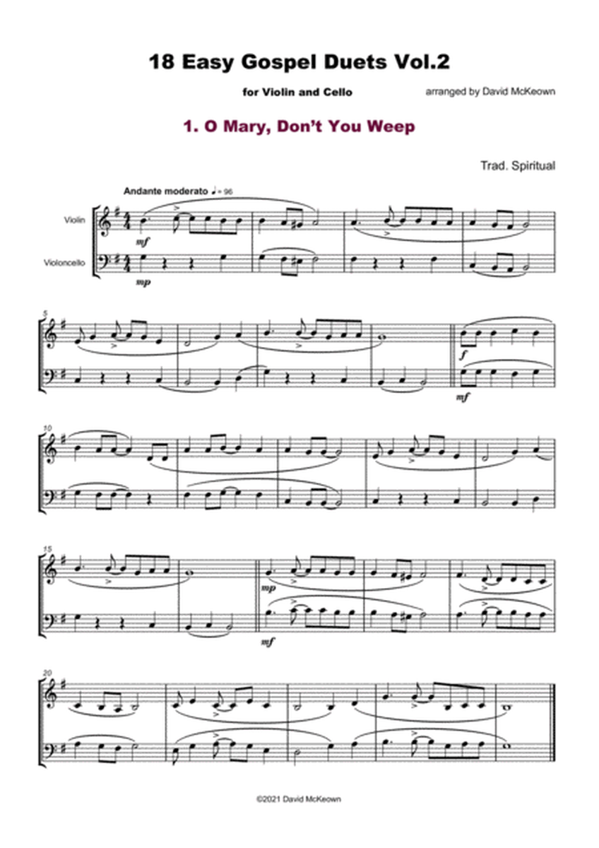 18 Easy Gospel Duets Vol.2 for Violin and Cello